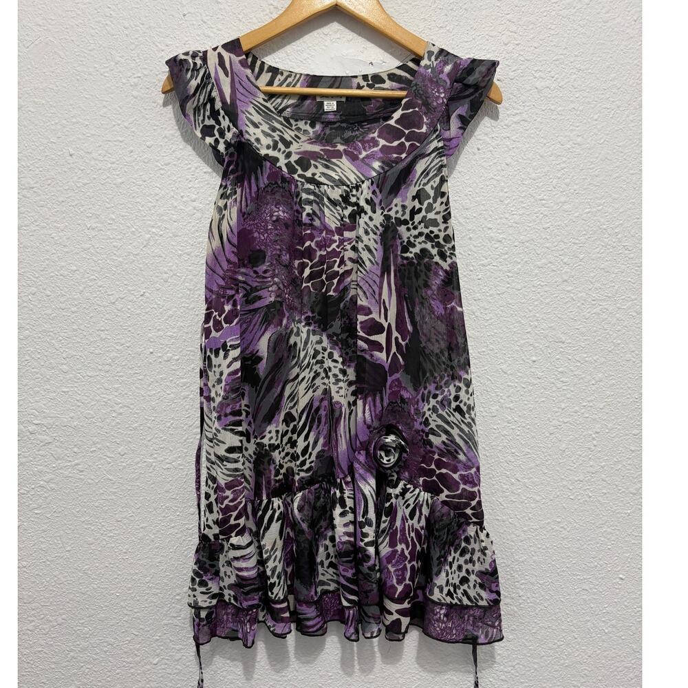 vintage y2k cheetah print tunic mini dress sheer glam mob wife